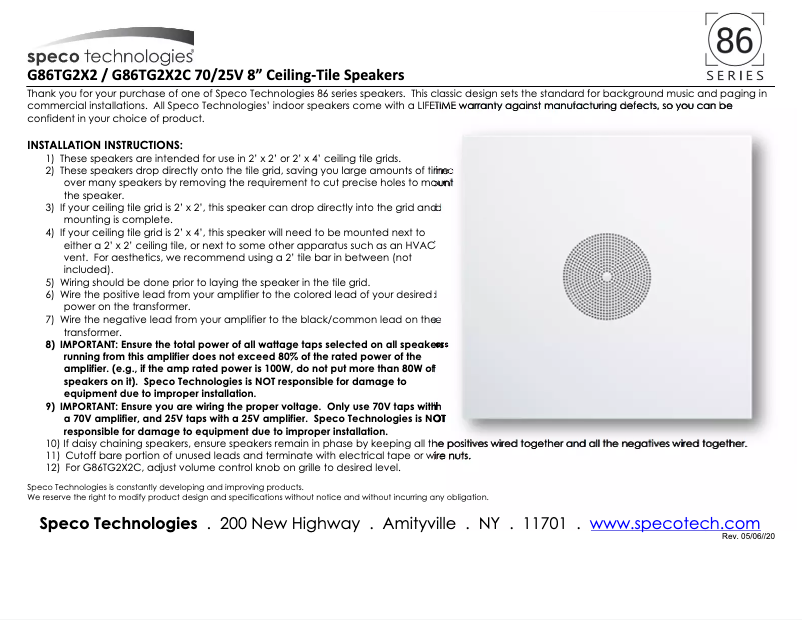 Página 1 del manual Manual de usuario Speco Technologies G86TG2X2C