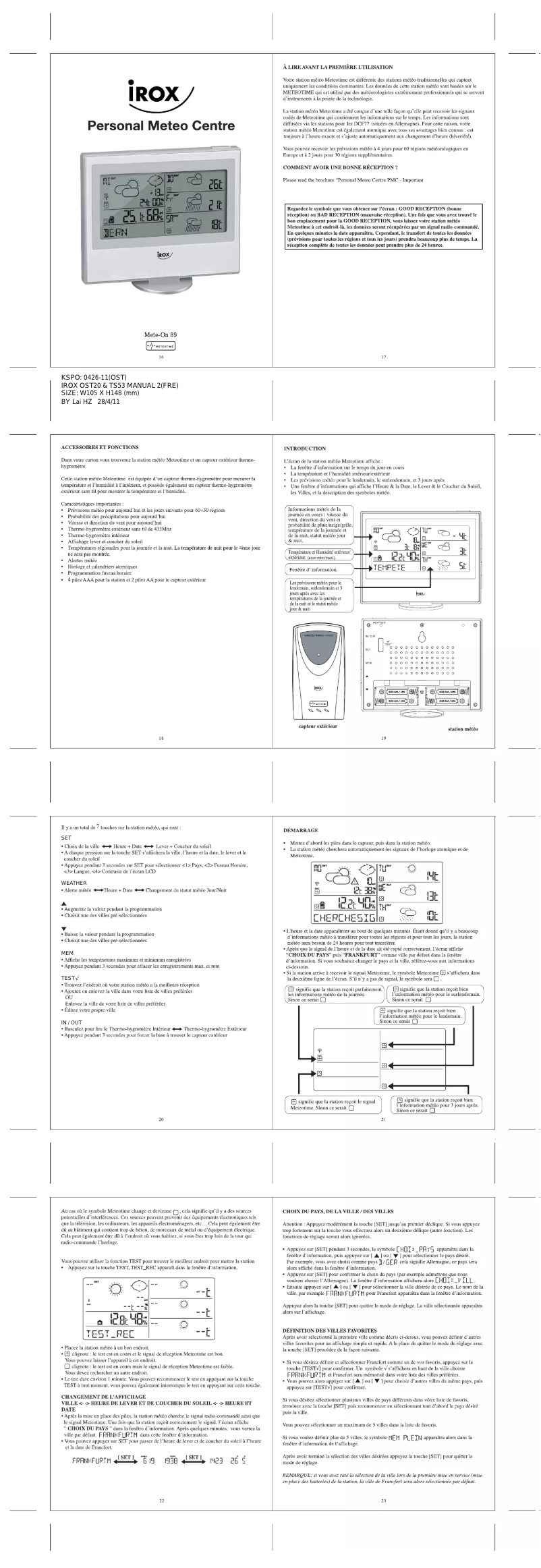 Page 1 de la notice Manuel utilisateur Irox METE-ON89