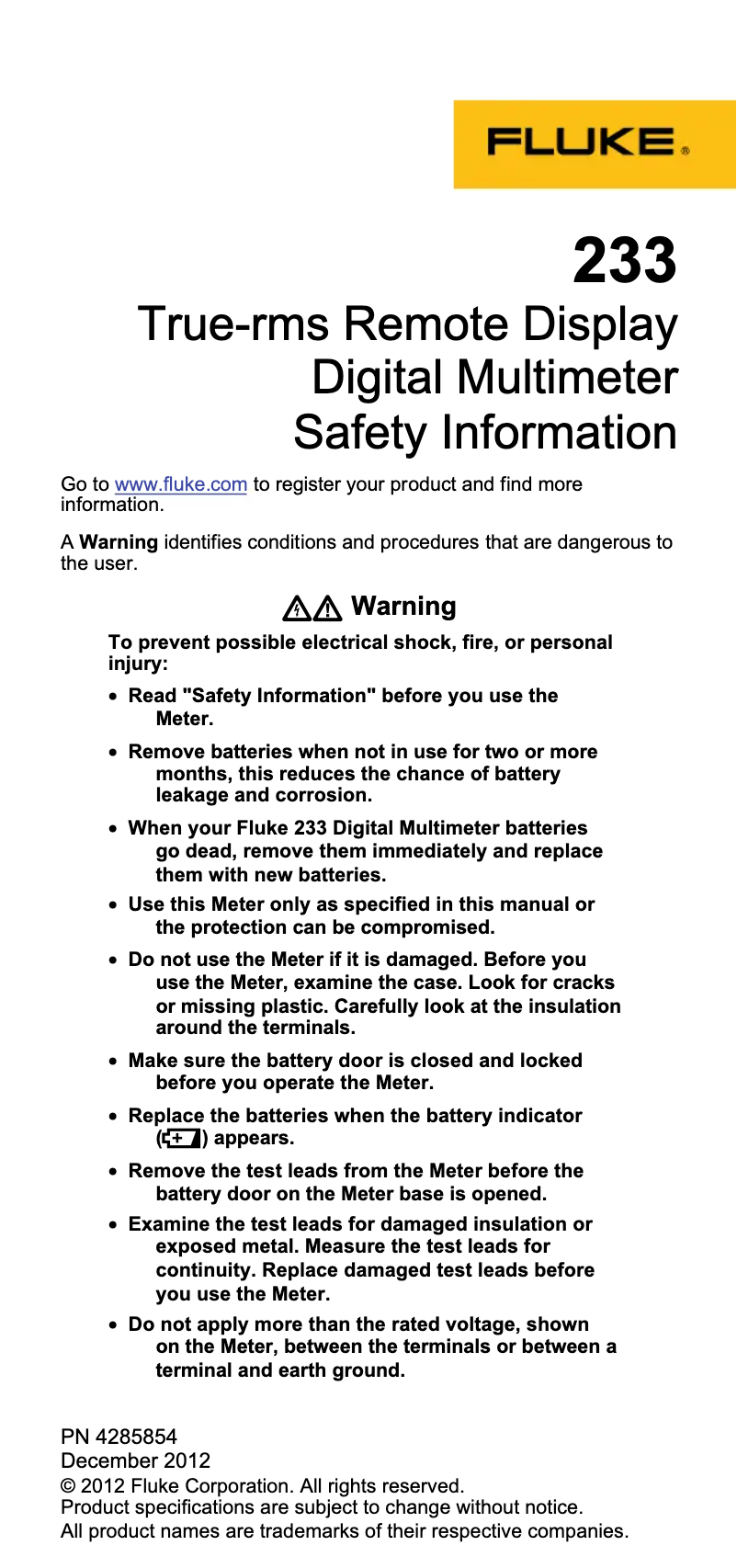 Imagen de la primera página del manual del dispositivo 233