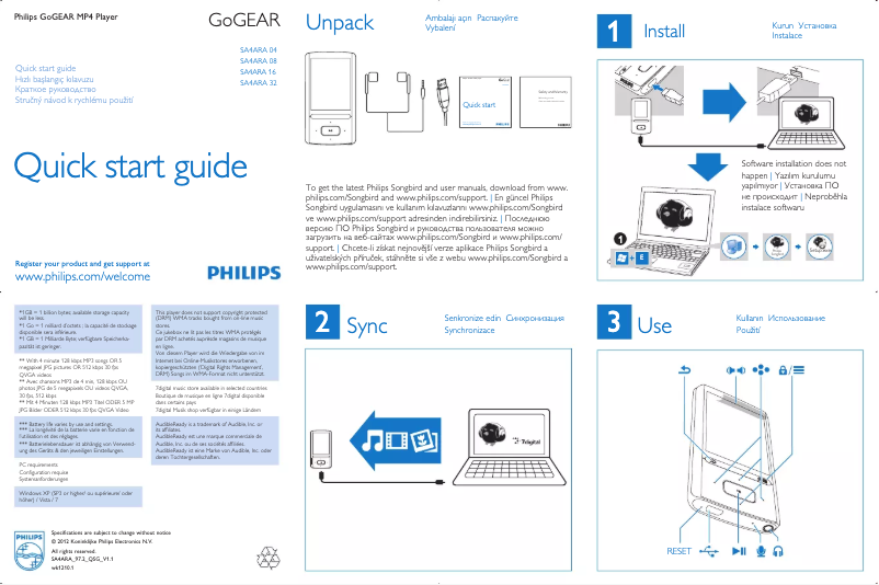 Page 1 of the manual Quick Start Guide Philips GoGear Ariaz SA4ARA04