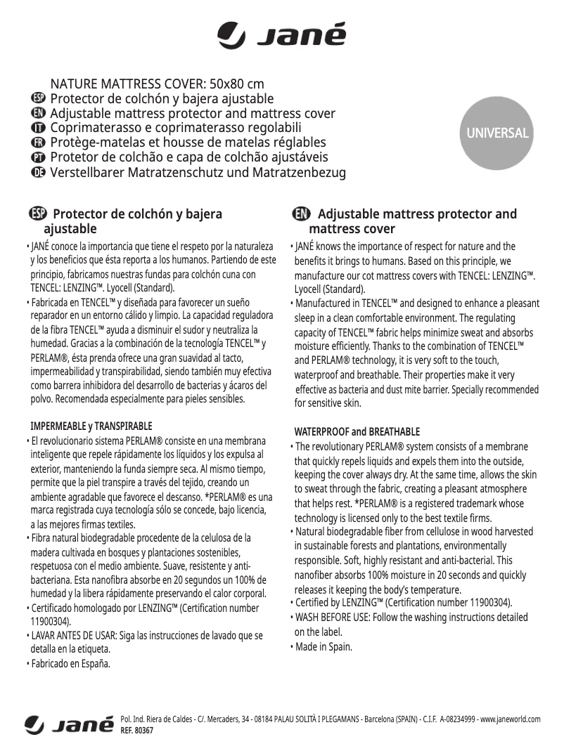 Página 1 del manual Manual de usuario Jane Nature Mattress Cover