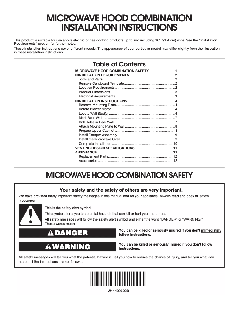 Page n°1 - Guide d'installation Maytag MMV4207JZ
