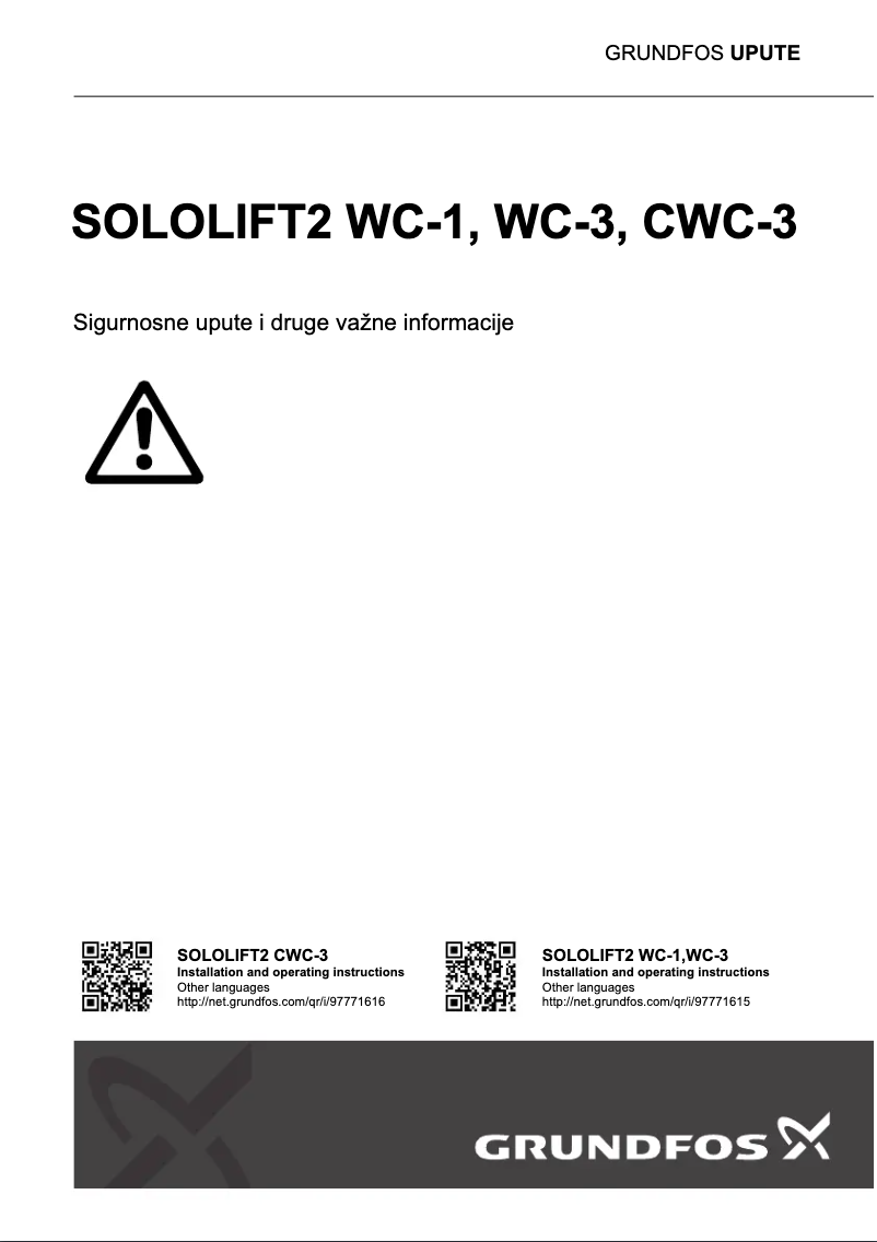 Page 1 de la notice Instructions / montage Grundfos Sololift2 D-2