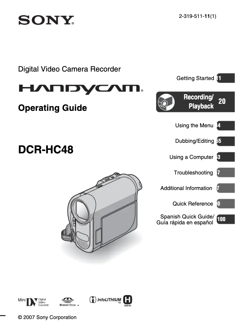 Page n°1 - Manuel utilisateur Sony DCR-HC48