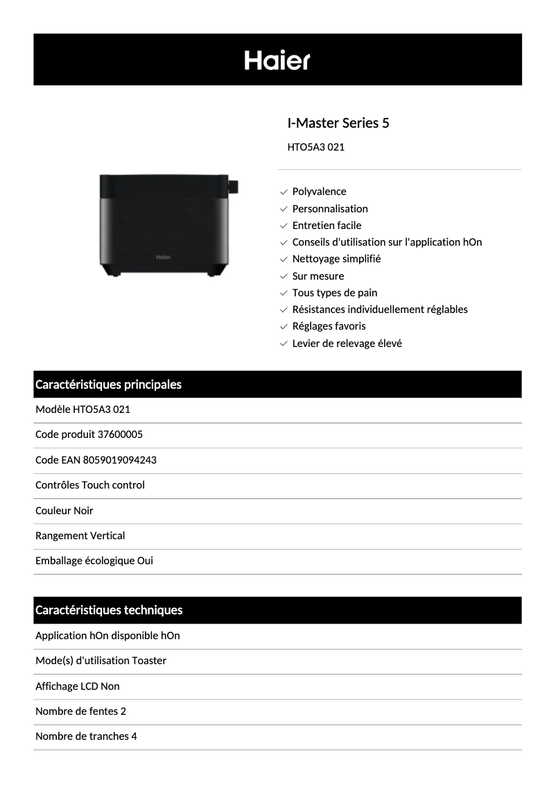 Image de la première page du manuel de l'appareil HTO5A3 021