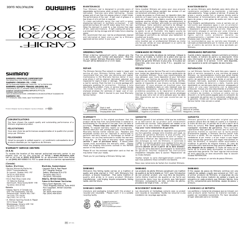 Page 1 de la notice Manuel utilisateur Shimano Cardiff 200
