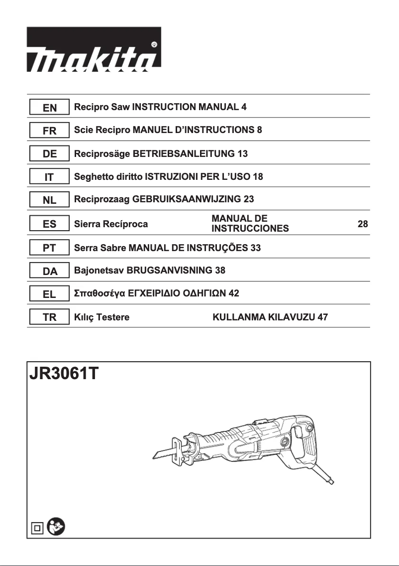 Page 1 de la notice Manuel utilisateur Makita JR3061T