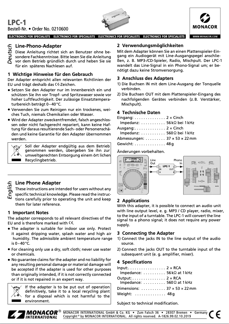 Page 1 de la notice Manuel utilisateur Monacor LPC-1
