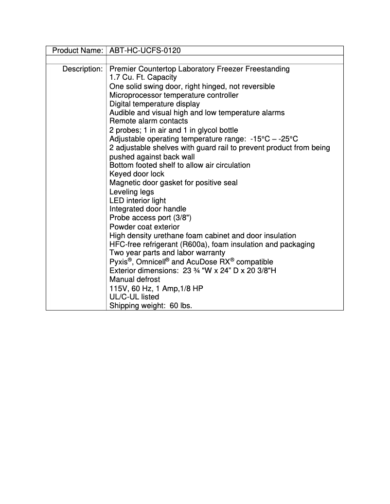 Page n°1 - Manuel utilisateur American BioTech Supply ABT-HC-UCFS-0120