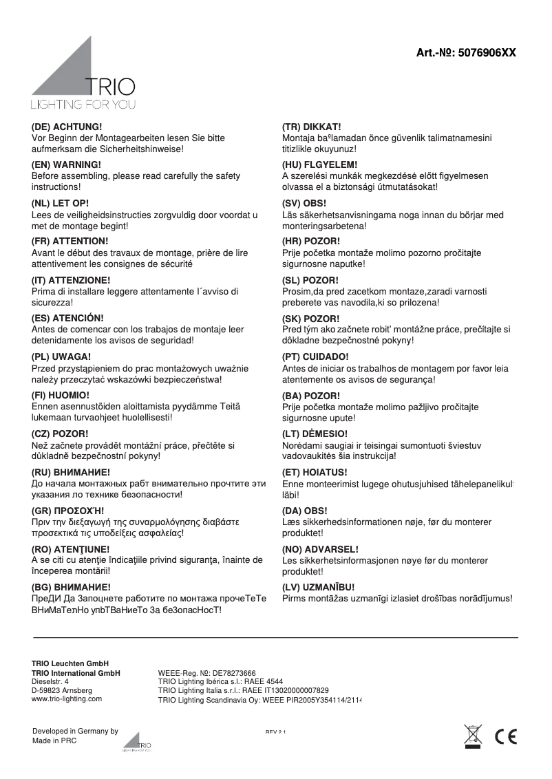 Page 1 de la notice Manuel utilisateur Trio Lighting Alicia 507690606