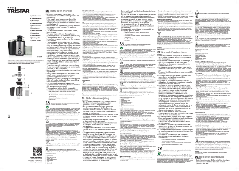 Page 1 de la notice Manuel utilisateur TriStar SC-2284