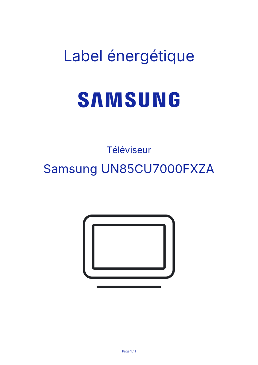 Page n°1 - Label énergétique Samsung UN85CU7000FXZA