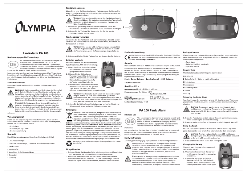 Page 1 de la notice Manuel utilisateur Olympia PA 100