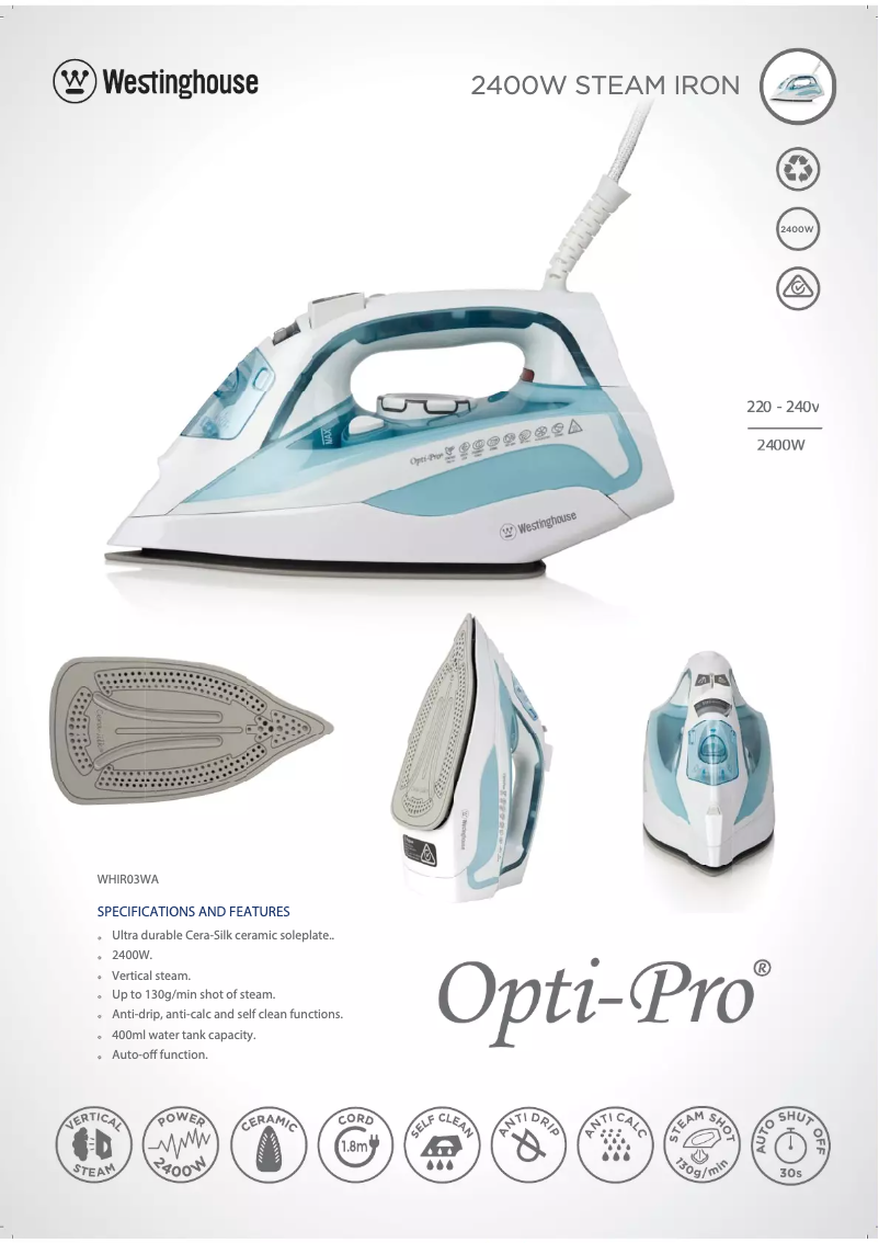 Page 1 de la notice Fiche technique Westinghouse WHIR03WA