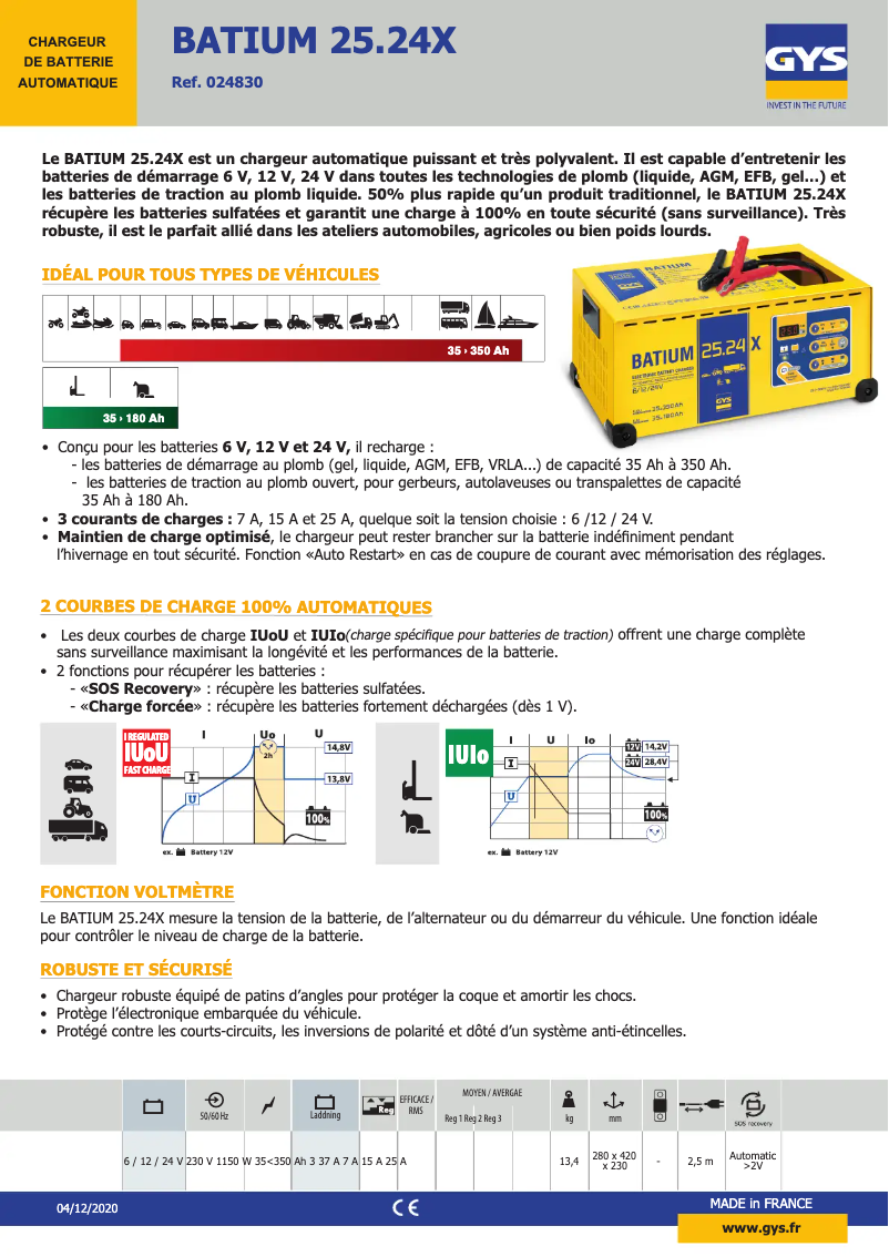 Page n°1 - Fiche technique GYS Batium 25.24X