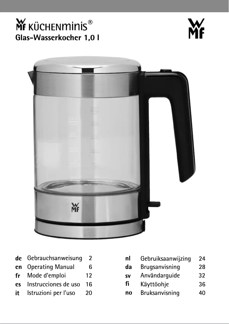 Page 1 de la notice Manuel utilisateur WMF KITCHENmini Glas-Wasserkocher 1,0 l