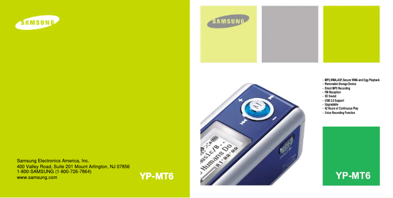 Page 1 de la notice Manuel utilisateur Samsung YP-MT6Z