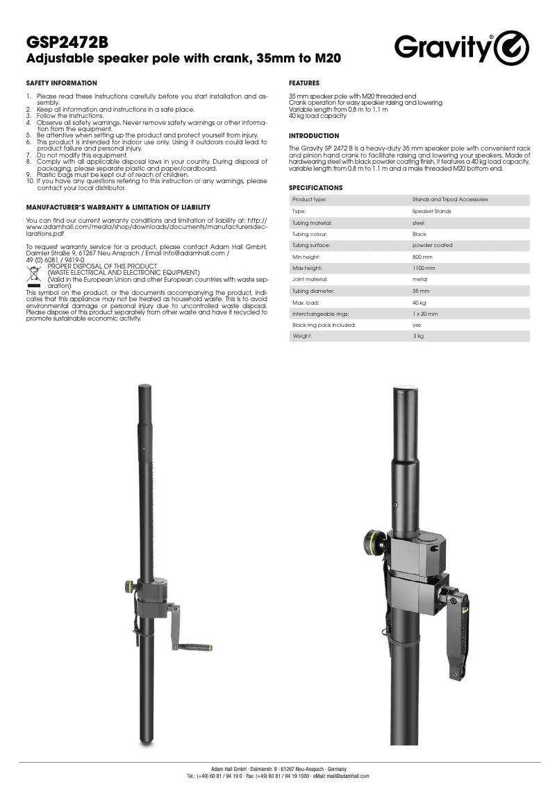 Page 1 de la notice Manuel utilisateur Gravity SP 2472 B