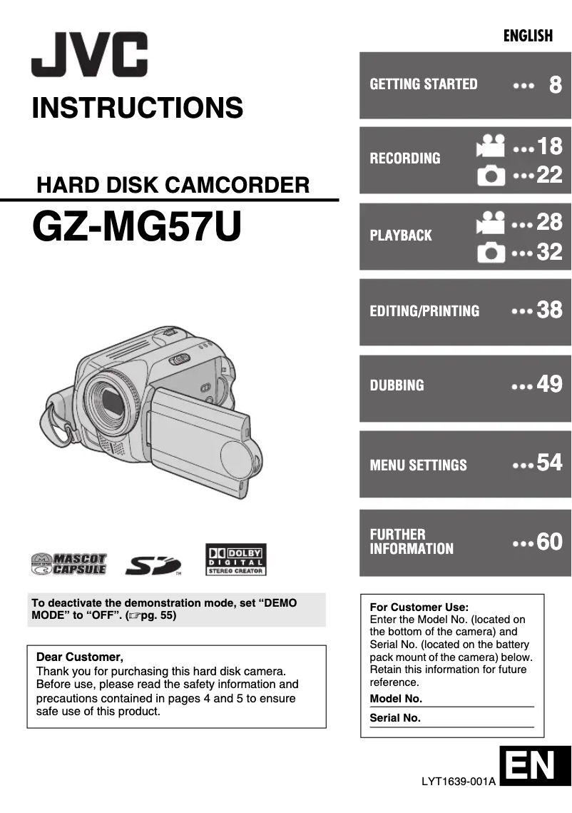 Page n°1 - Manuel utilisateur JVC Everio GZ-MG57
