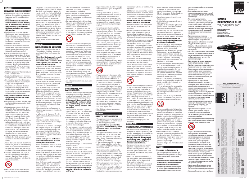 Page 1 of the manual User Manual Solis Swiss Perfection Plus 3801