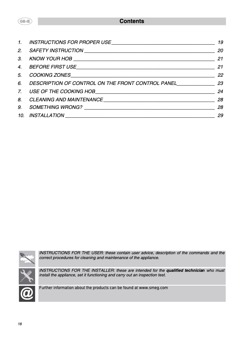Page 1 de la notice Manuel utilisateur Smeg P775AO
