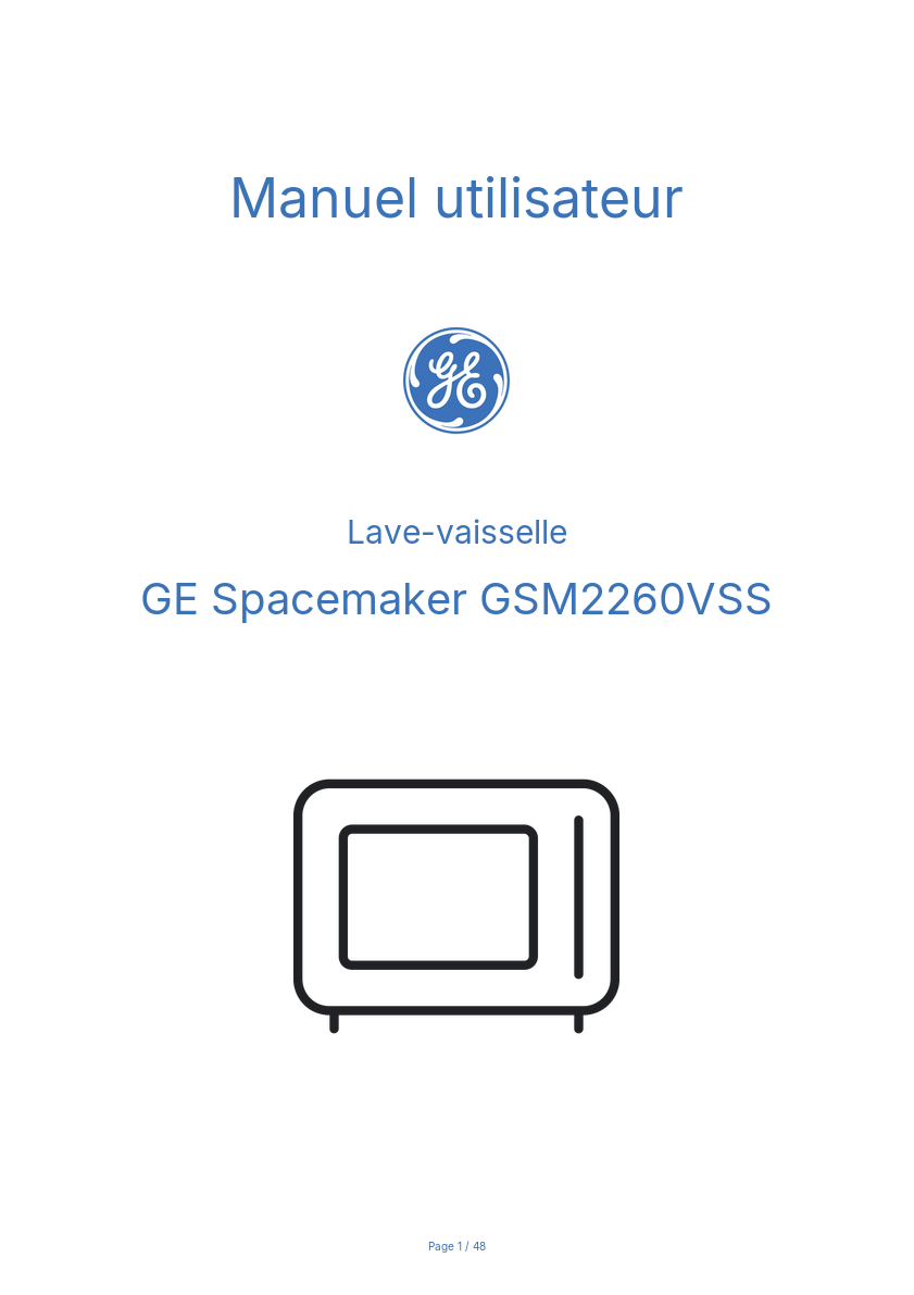 Page n°1 - Manuel utilisateur GE Spacemaker GSM2260VSS