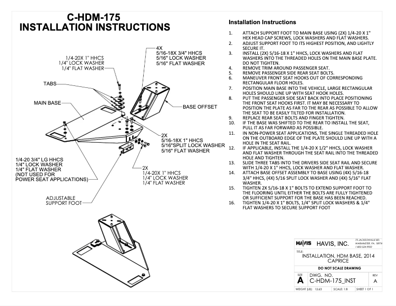 Page 1 de la notice Manuel utilisateur Havis C-HDM-175