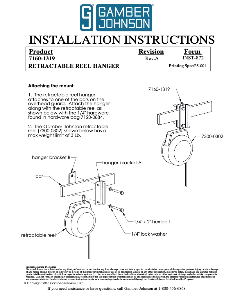 Page 1 de la notice Manuel utilisateur Gamber-Johnson 7300-0302