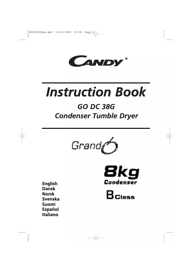 Page n°1 - Manuel utilisateur Candy GO DC 38G-37S