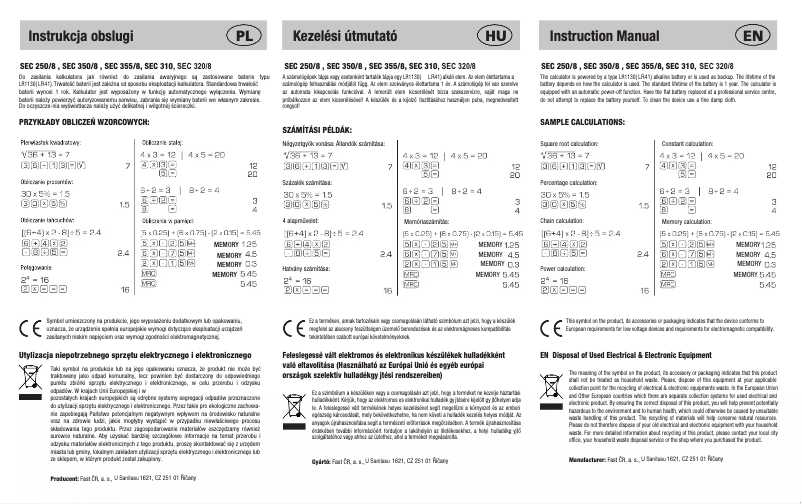 Image de la première page du manuel de l'appareil SEC 350