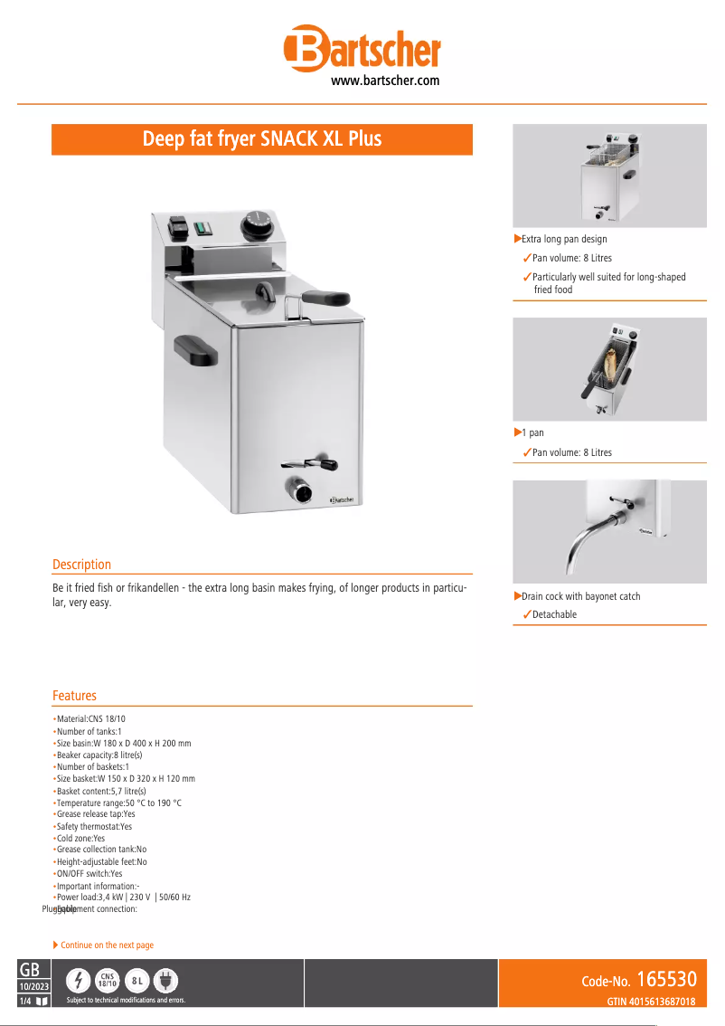 Image de la première page du manuel de l'appareil Snack XL Plus 165530