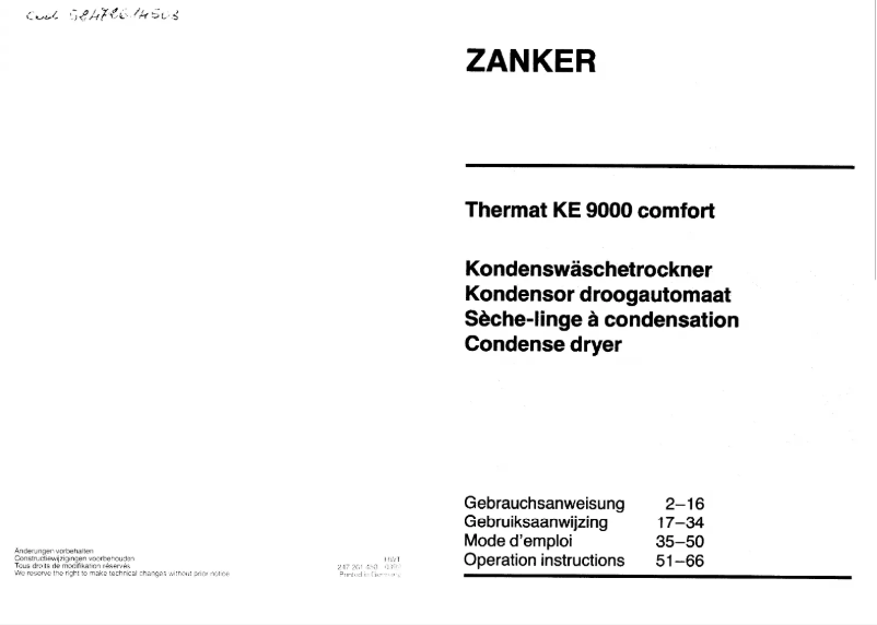 Page n°1 - Manuel utilisateur Zanker KE 9000 Thermat Comfort