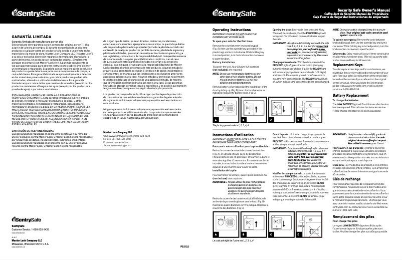 Page 1 de la notice Manuel utilisateur SentrySafe X014E