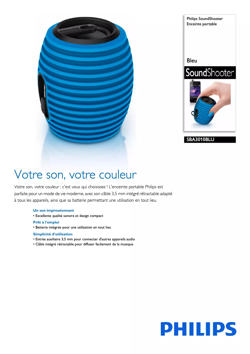 Page 1 de la notice Fiche technique Philips SoundShooter SBA3010