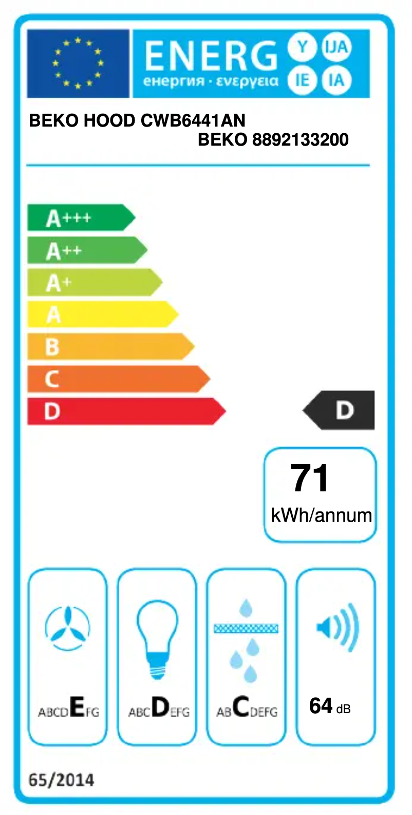 Page 1 de la notice Label énergétique Beko CWB 6441 AN