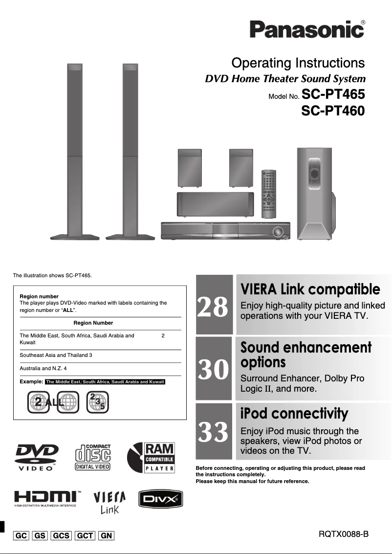 Page 1 de la notice Manuel utilisateur Panasonic SC-PT465EE-S