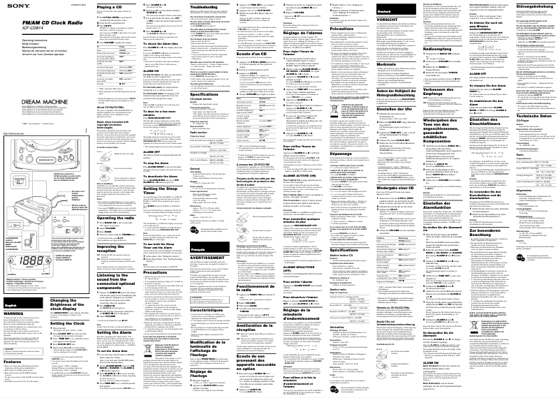 Page 1 de la notice Manuel utilisateur Sony ICF-CD814