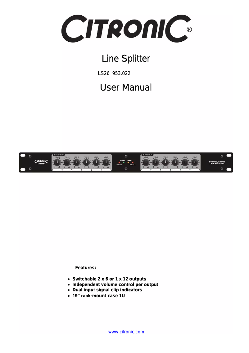 Page 1 de la notice Manuel utilisateur Citronic LS26