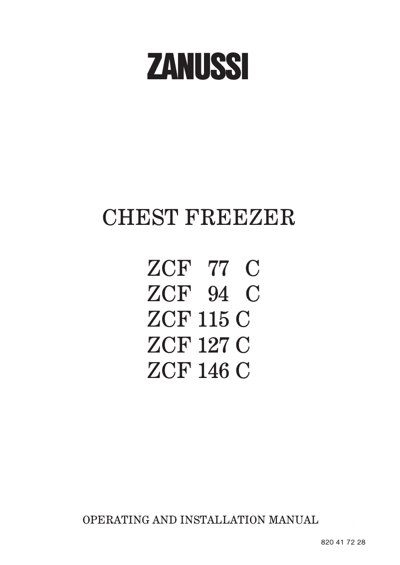Page 1 de la notice Manuel utilisateur Zanussi ZCF 146 C