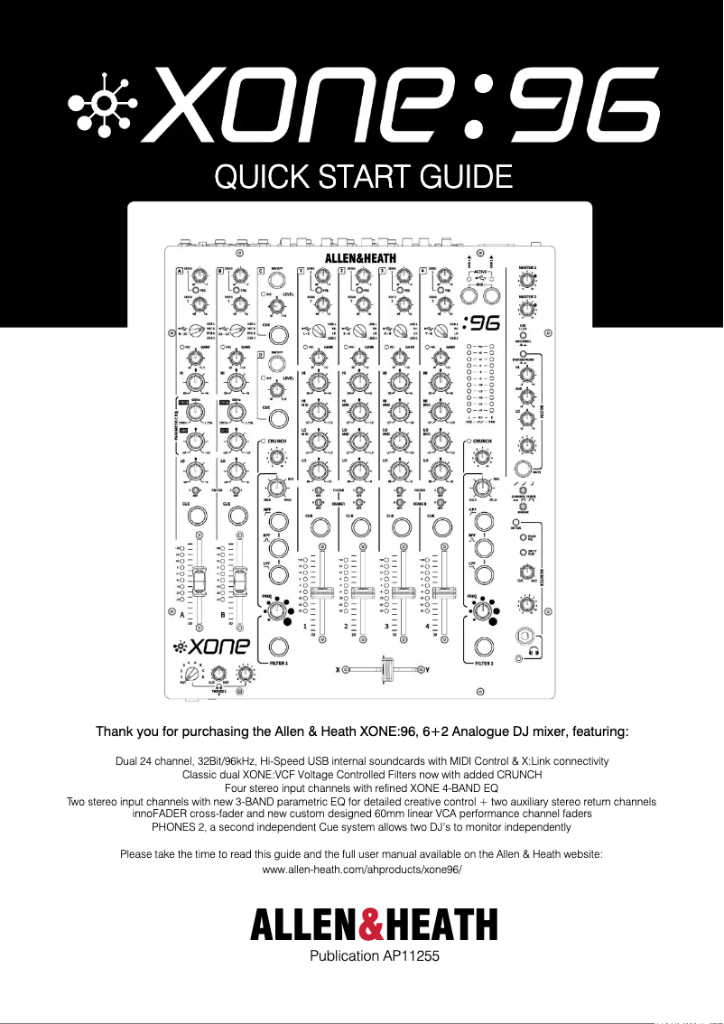 Page n°1 - Guide de démarrage rapide Allen & Heath Xone:96