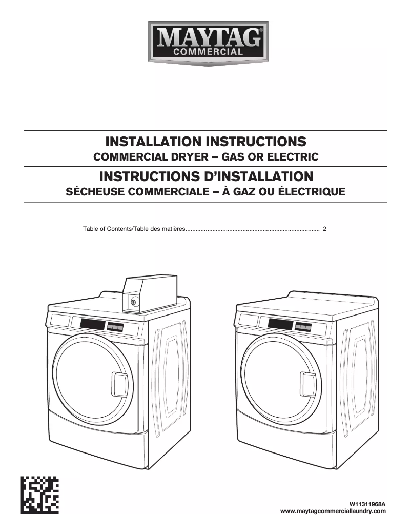 Page 1 de la notice Guide d'installation Maytag MDE28PDCYW