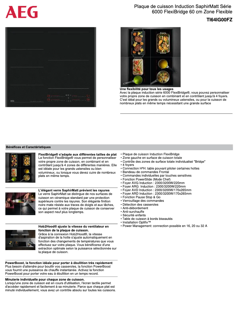 Page 1 de la notice Fiche technique AEG TI64IG00FZ