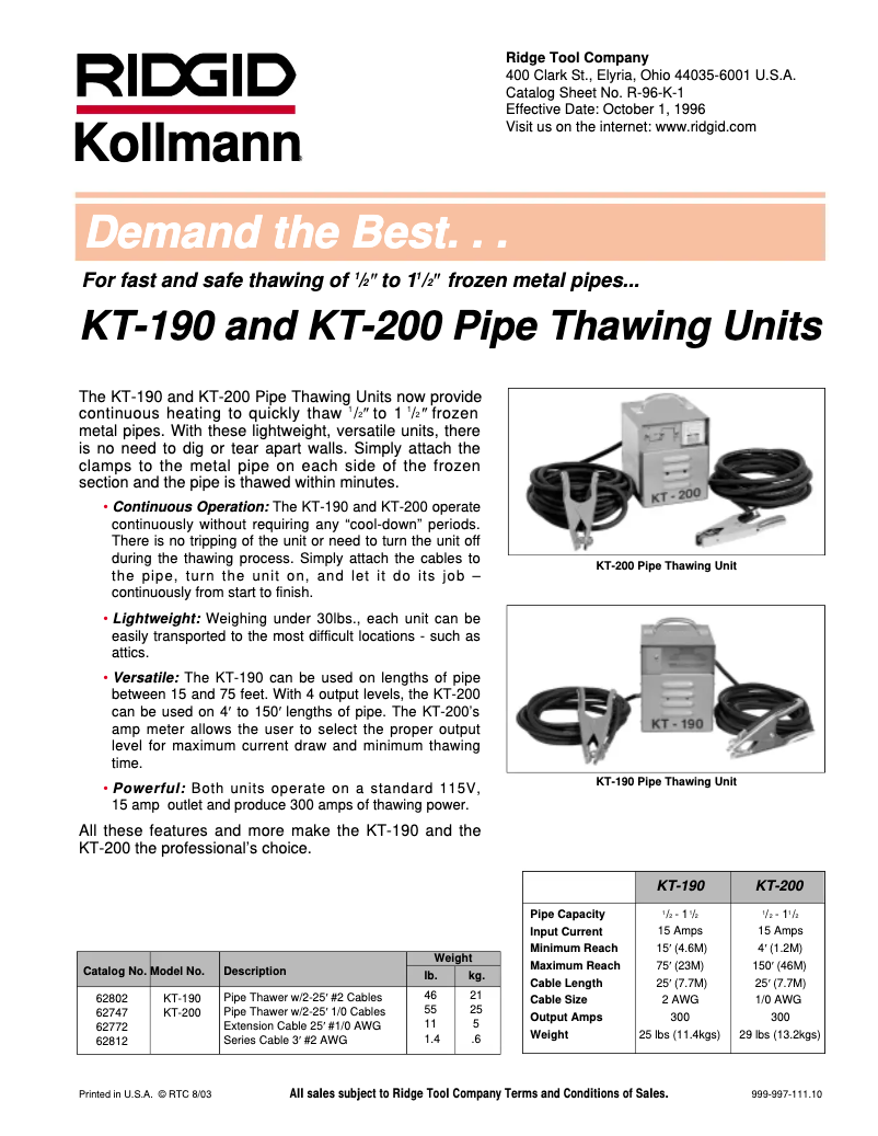 Page n°1 - Catalogue Ridgid KT-190