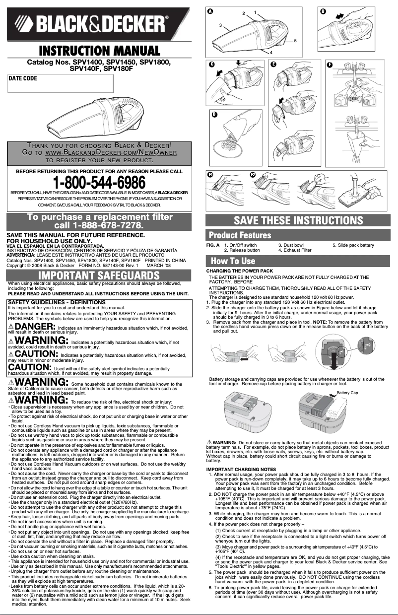 Page 1 de la notice Manuel utilisateur Black & Decker SPV180F