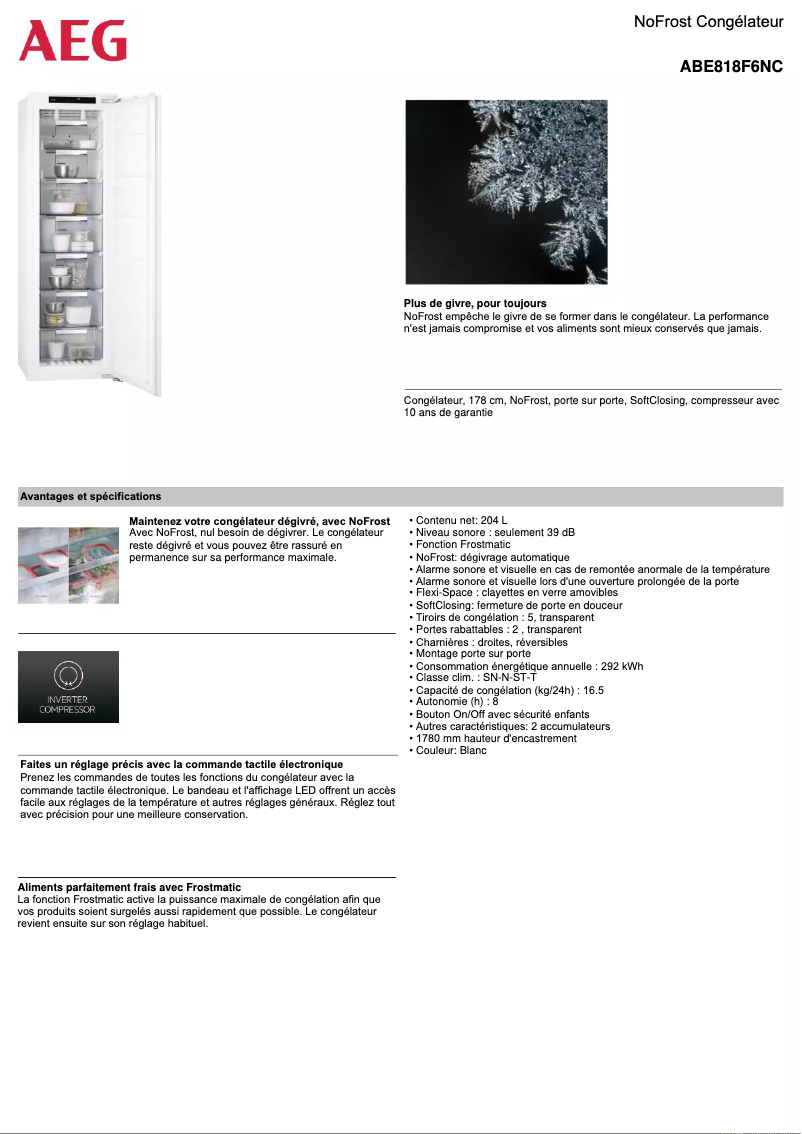 Página 1 del manual Ficha técnica AEG ABE818F6NC