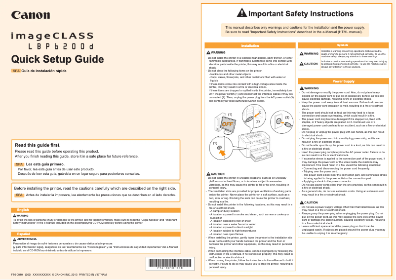 Image de la première page du manuel de l'appareil imageCLASS LBP6200D