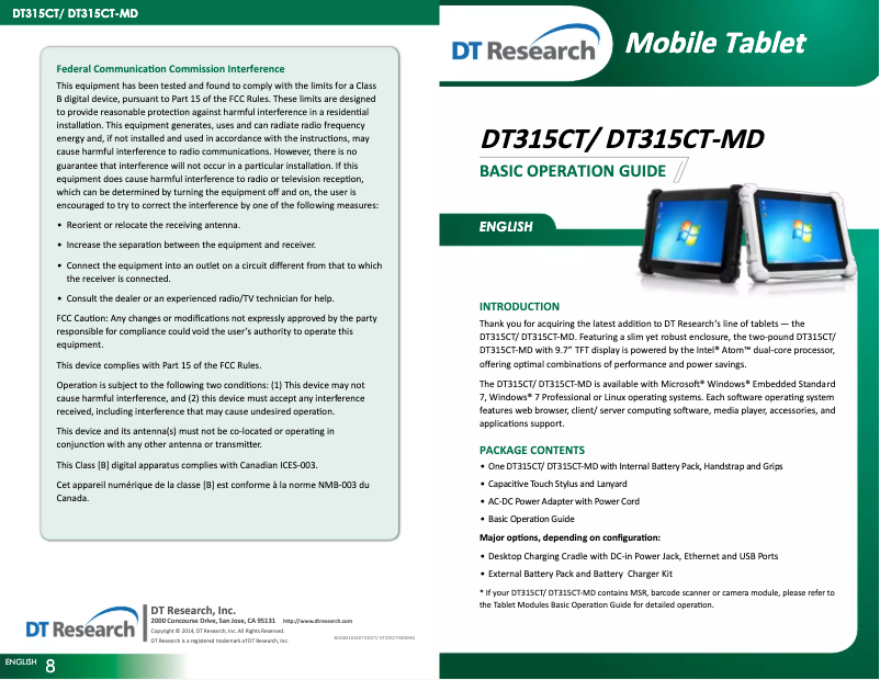 Page n°1 - Manuel utilisateur DT Research DT315CT