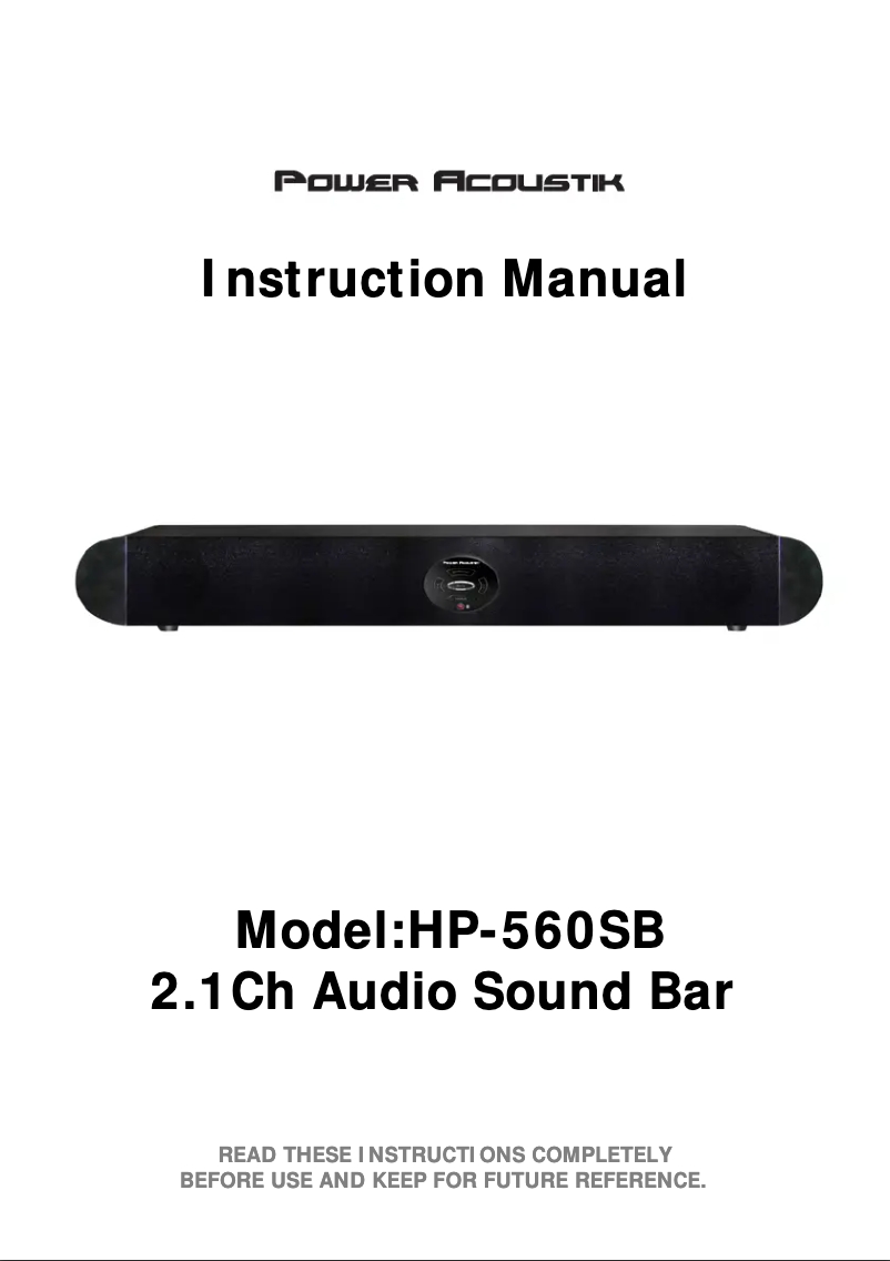 Page n°1 - Manuel utilisateur Power Acoustik HP-560SB
