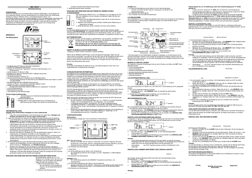 Page 1 de la notice Manuel utilisateur Techno Line MA 10410