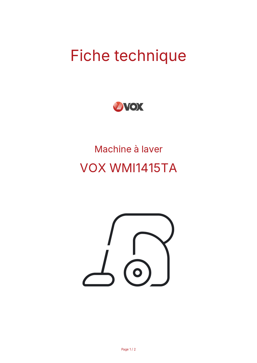Page n°1 - Fiche technique VOX WMI1415TA